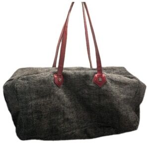 Lancome Grey Red Weekend Duffle Bag Red Lined Rose Double Strap Interior Vintage